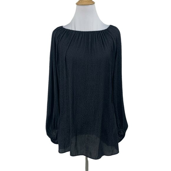 Worthington Semi Sheer Blouse Womens Plus Size 0X Spotted Puff Long Sleeves Top - Picture 1 of 10